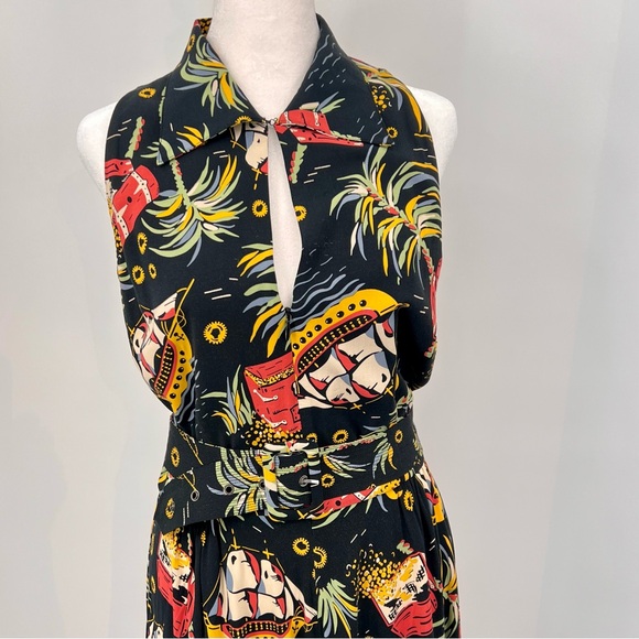 Trashy Diva zip front moto dress in pirate treasure print 10 - Picture 6 of 8